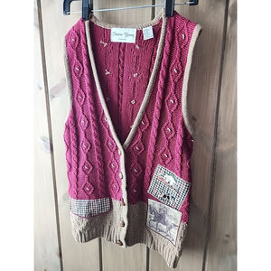 Vtg. Sharon Young Sportswear Granny Vest Womens Small Fox Hunt, EUC